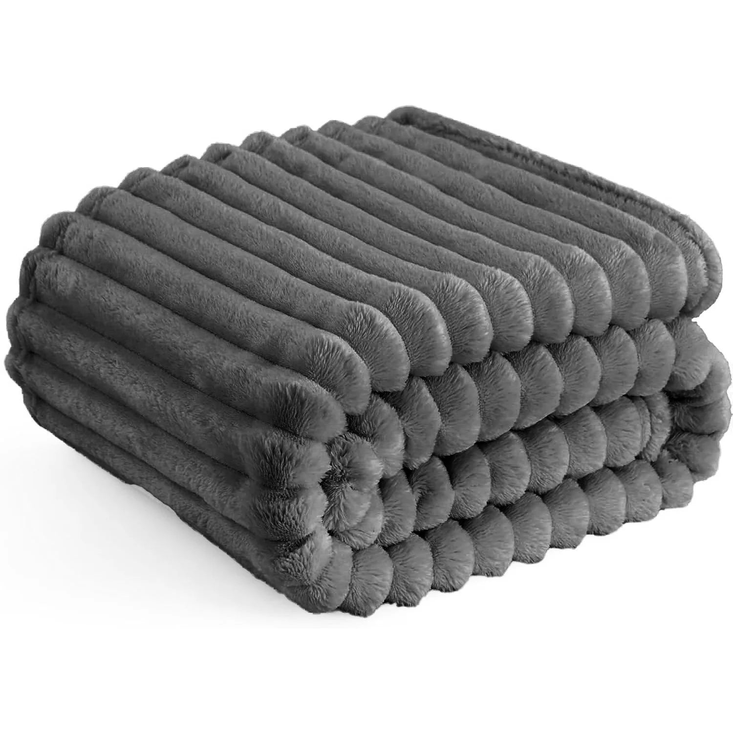 Faux Rabbit Fur Striped Blanket – Soft, Warm & Thick Throw for Bed, Sofa & Travel
