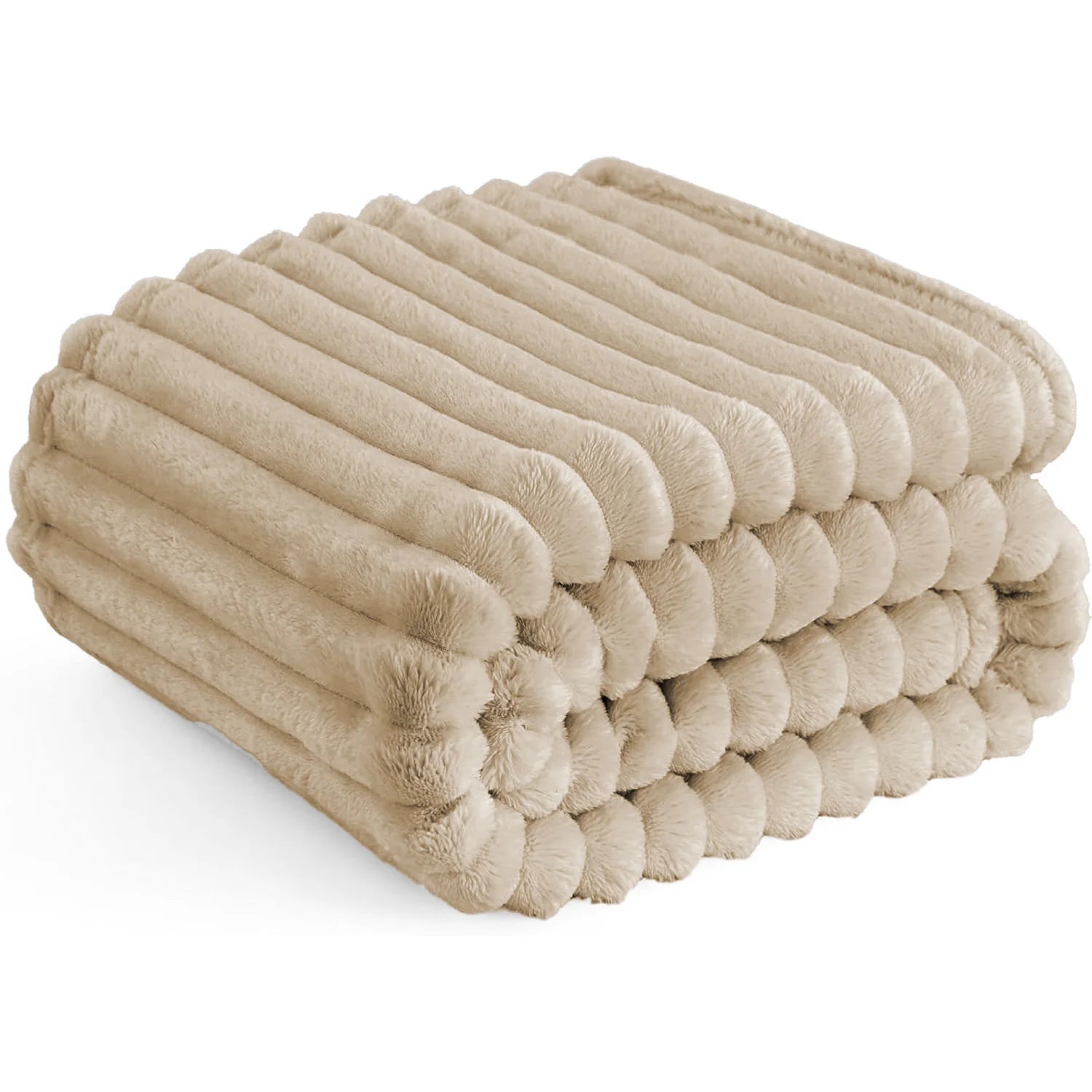 Faux Rabbit Fur Striped Blanket – Soft, Warm & Thick Throw for Bed, Sofa & Travel