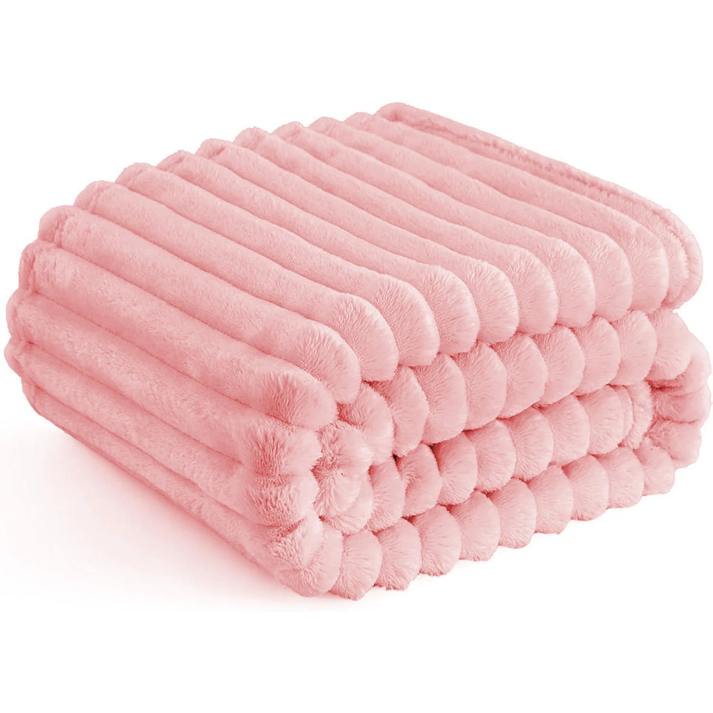 Faux Rabbit Fur Striped Blanket – Soft, Warm & Thick Throw for Bed, Sofa & Travel