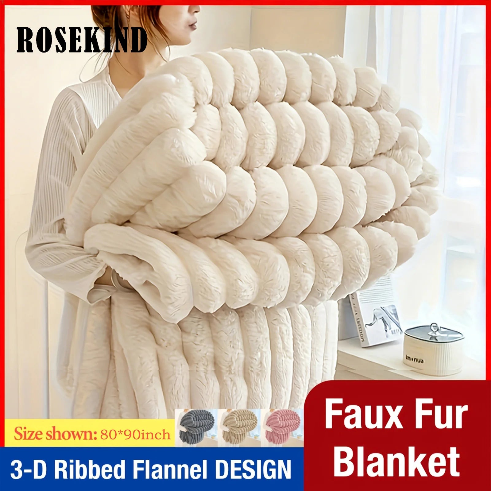 Faux Rabbit Fur Striped Blanket – Soft, Warm & Thick Throw for Bed, Sofa & Travel
