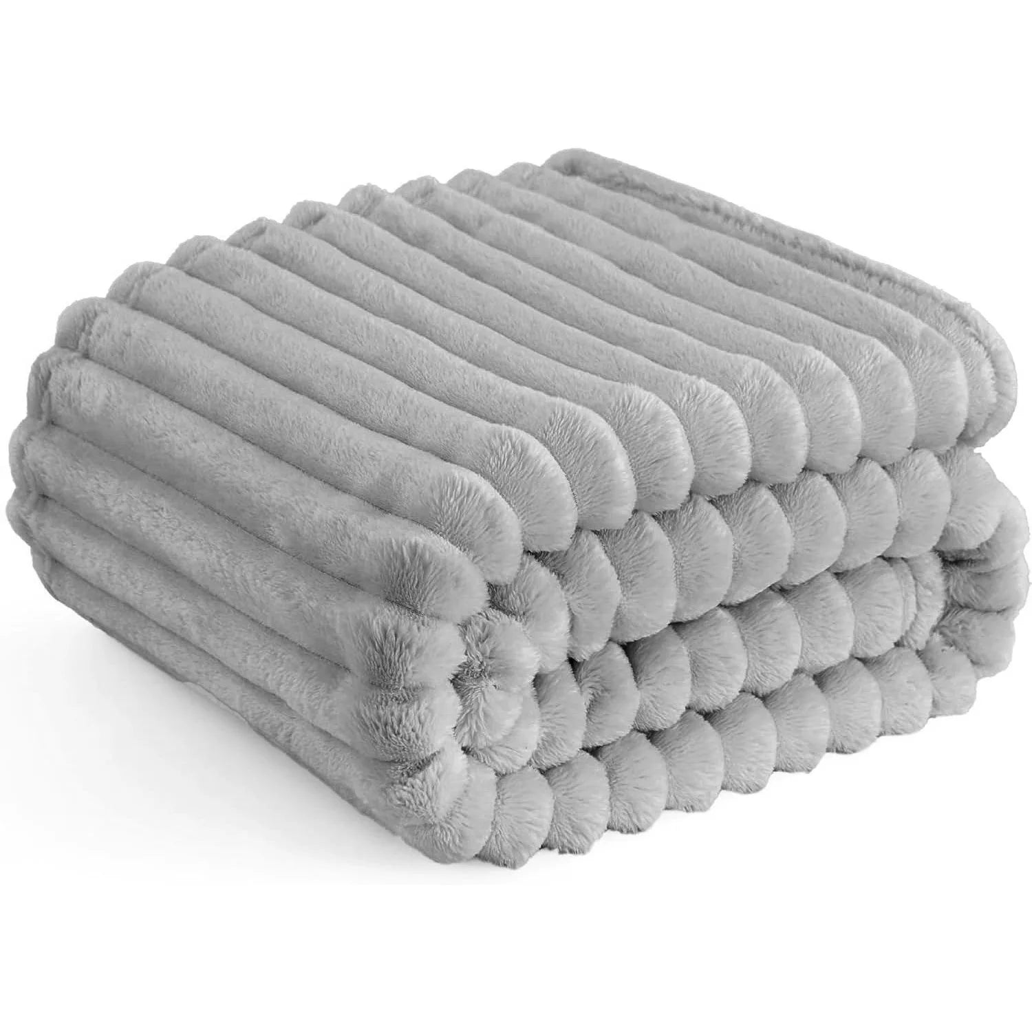 Faux Rabbit Fur Striped Blanket – Soft, Warm & Thick Throw for Bed, Sofa & Travel
