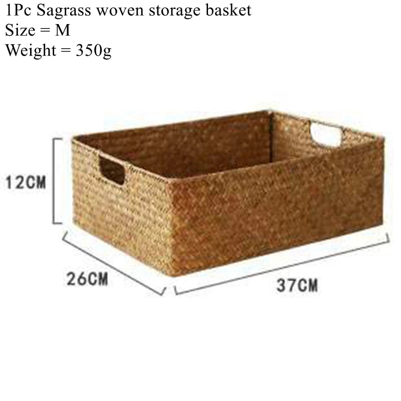 Natural Woven Seagrass Storage Basket – Large Wicker Organizer for Home & Kitchen