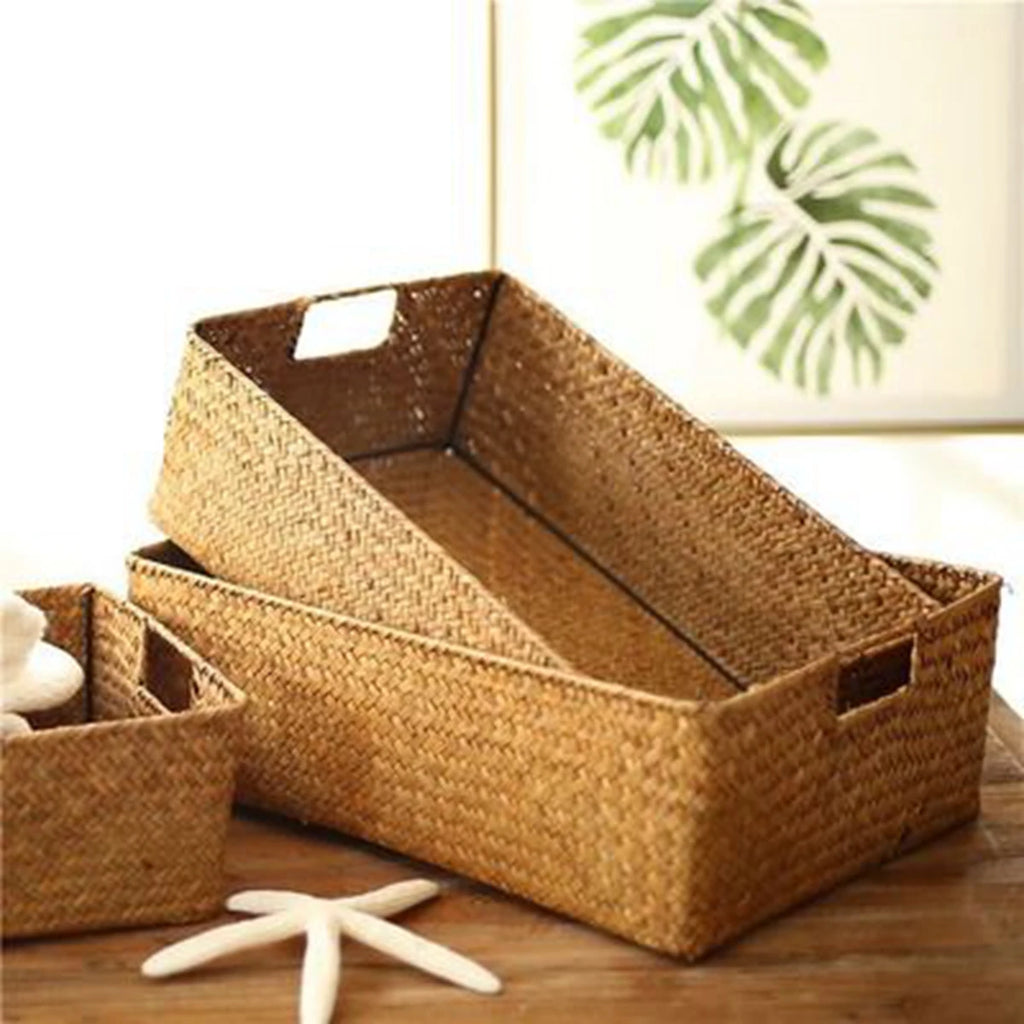 Natural Woven Seagrass Storage Basket – Large Wicker Organizer for Home & Kitchen