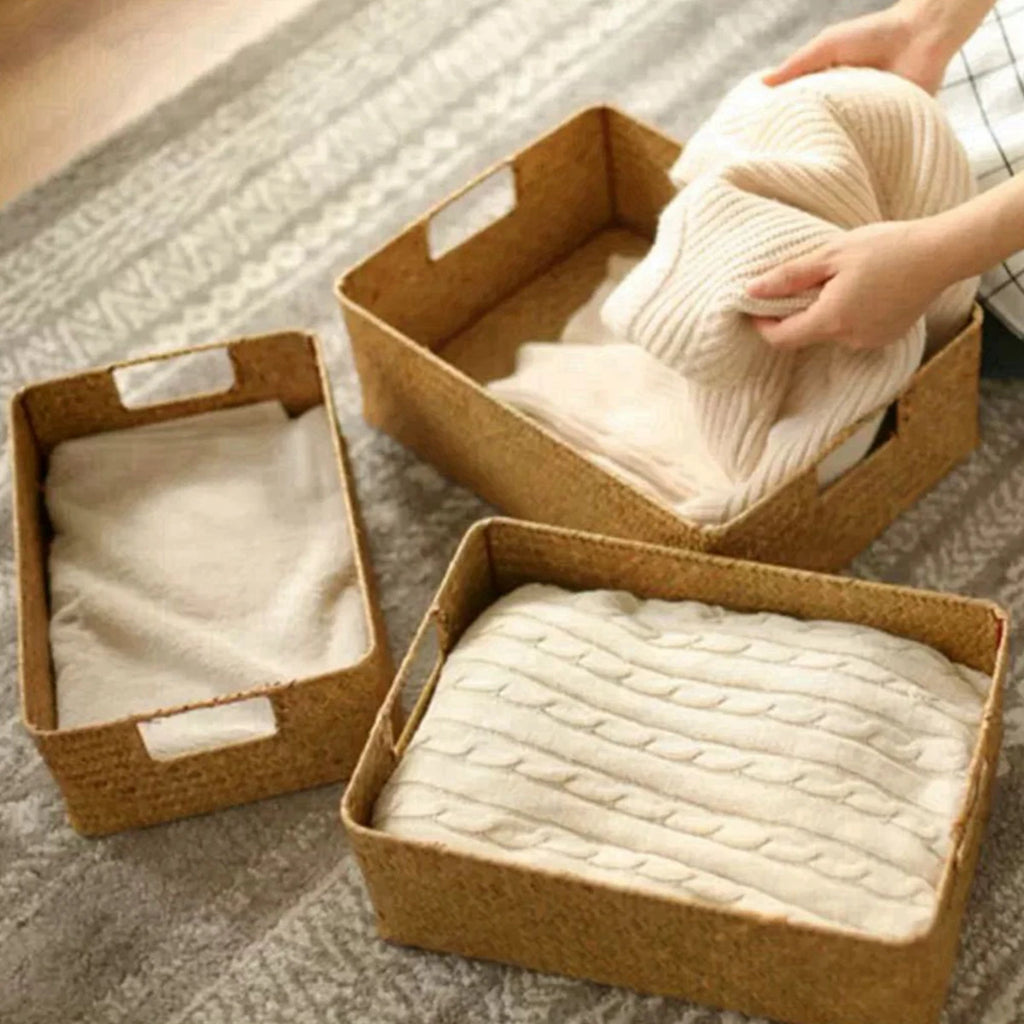 Natural Woven Seagrass Storage Basket – Large Wicker Organizer for Home & Kitchen