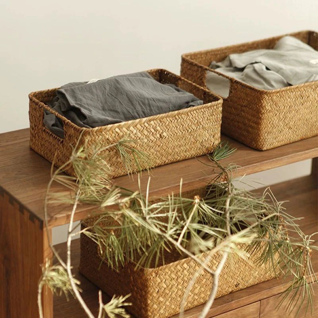 Natural Woven Seagrass Storage Basket – Large Wicker Organizer for Home & Kitchen