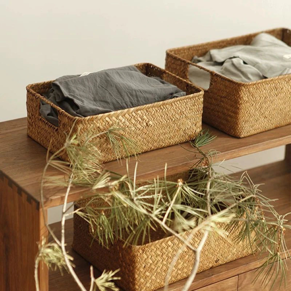 Natural Woven Seagrass Storage Basket – Large Wicker Organizer for Home & Kitchen