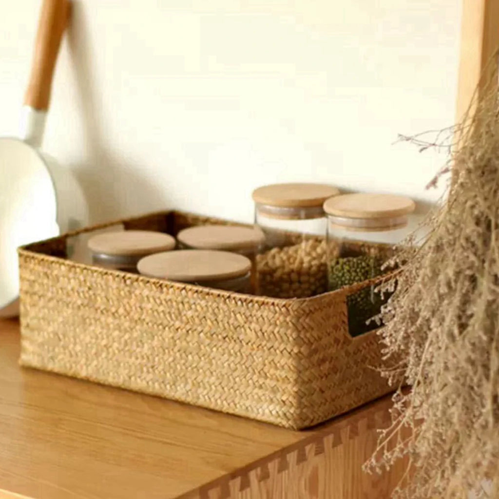 Natural Woven Seagrass Storage Basket – Large Wicker Organizer for Home & Kitchen
