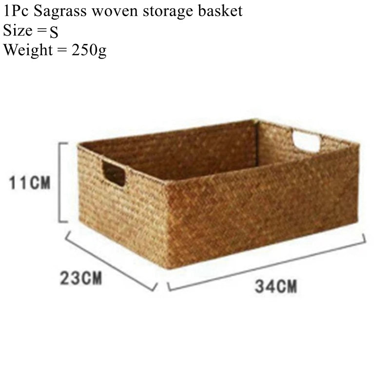 Natural Woven Seagrass Storage Basket – Large Wicker Organizer for Home & Kitchen