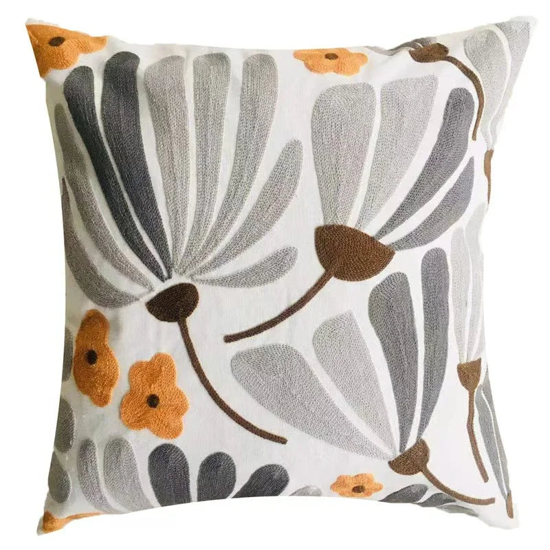 Embroidered Floral Pillow Cover – Nordic Style Cotton Mesh Cushion Cover