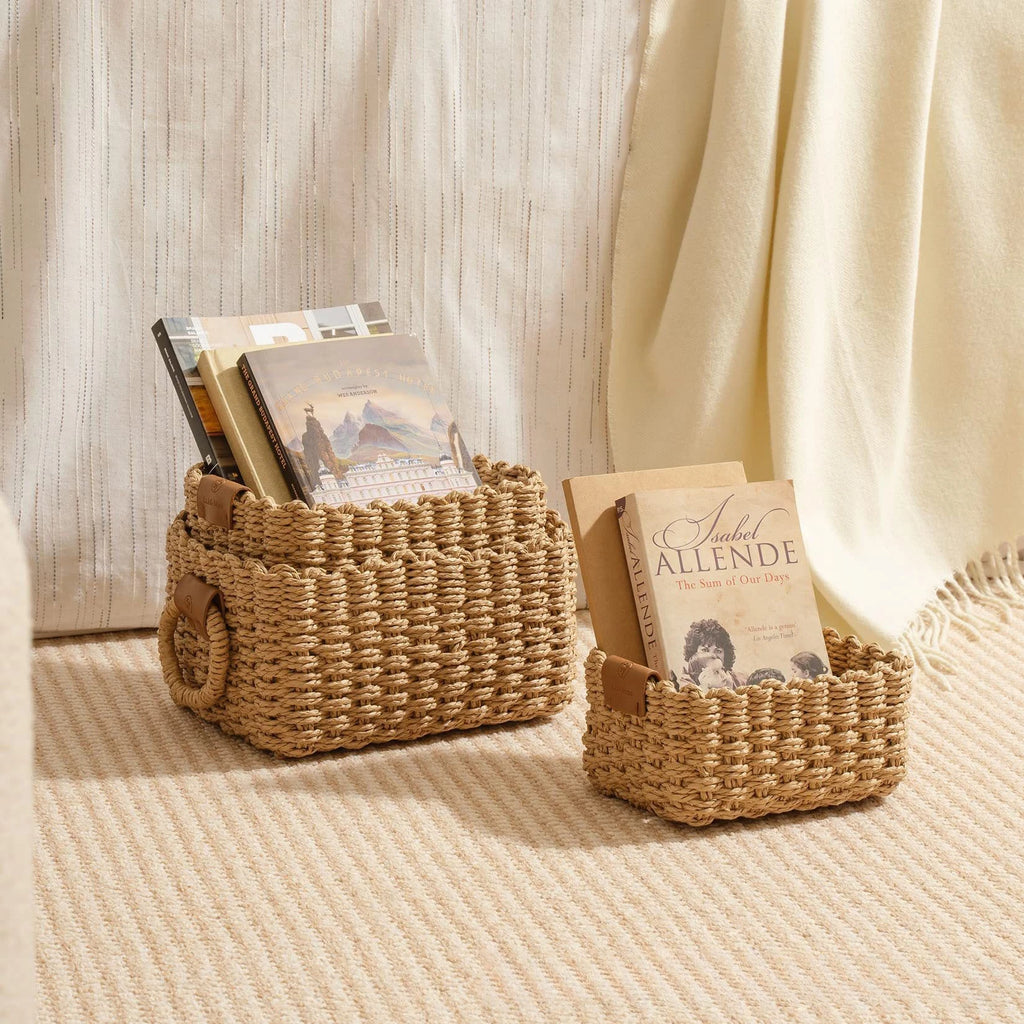 Woven Paper Rope Storage Baskets with Handles – Set of 3 Small Organizer Baskets