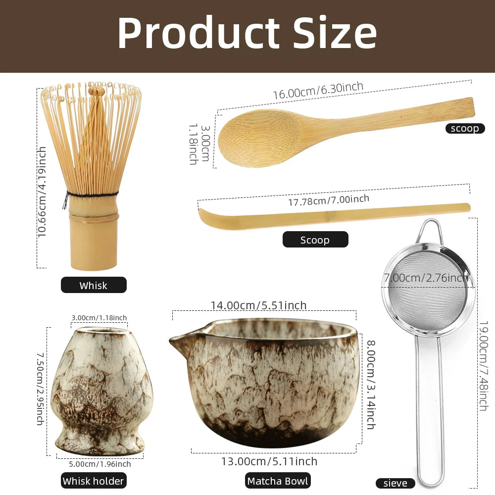 6-Piece Japanese Matcha Tea Set – Bamboo Whisk, Ceramic Bowl & Tea-Making Tools