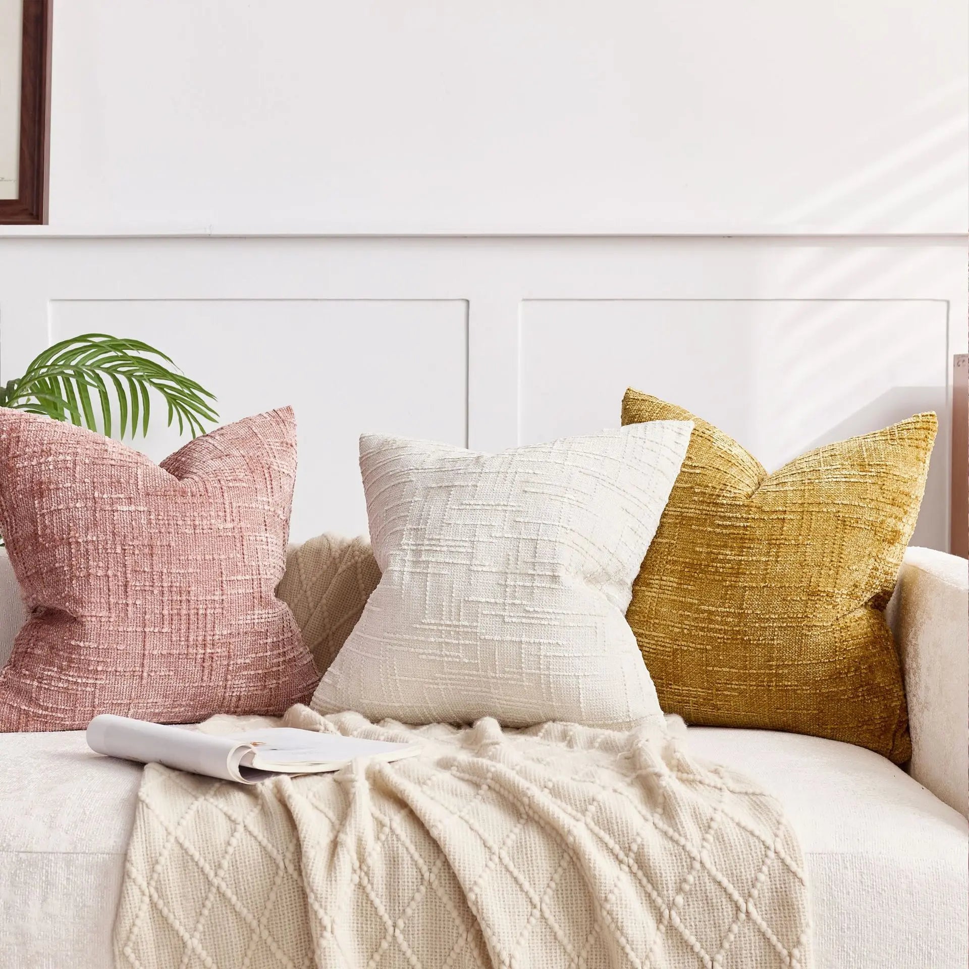 Chenille Bamboo Yarn Throw Pillow Cover – Soft Boucle Sofa Cushion Cover