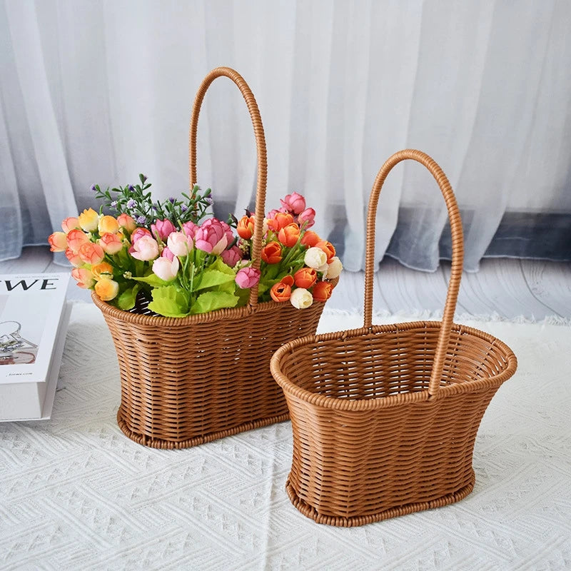 Handwoven Rattan Storage Basket – Multi-Use Fruit, Picnic & Desktop Organizer