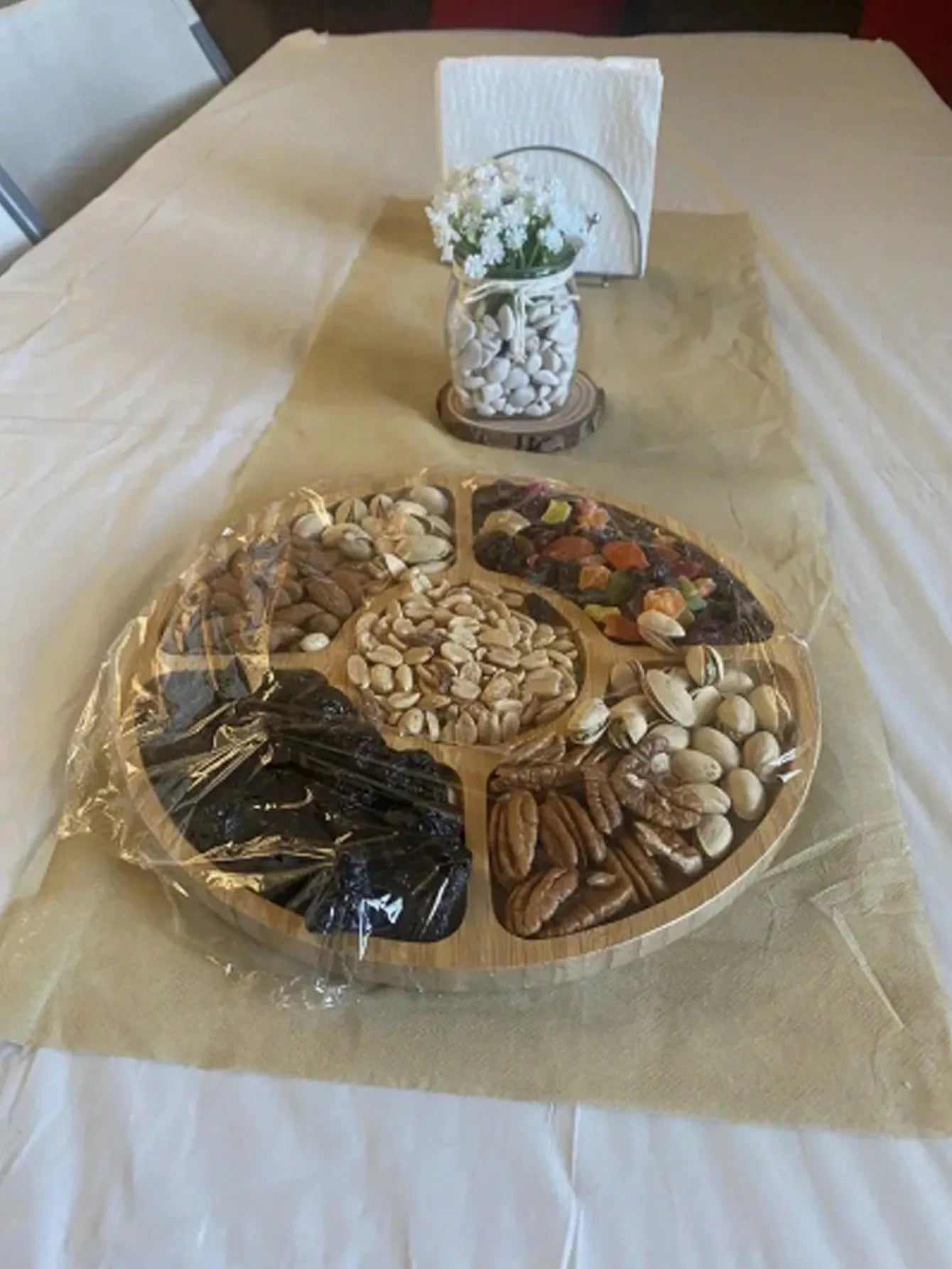 Elegant Round Bamboo Serving Tray – Smooth Surface for Snacks, Fruits & Decor