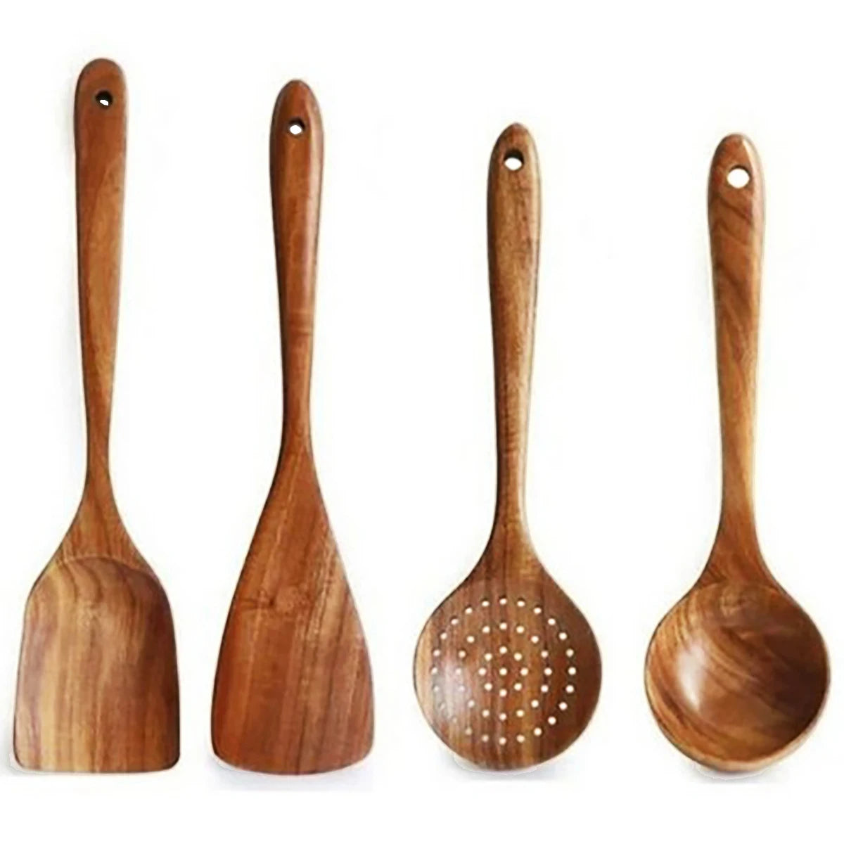 Wooden Kitchen Cooking Utensil Set – Spatula, Spoon, Fork & Storage Bucket