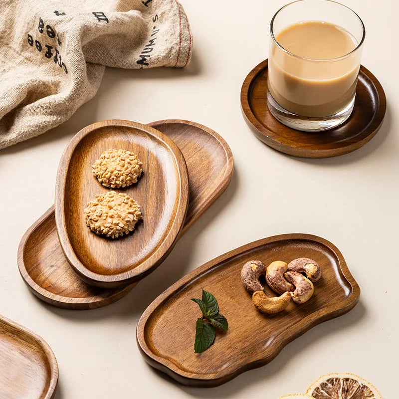 Acacia Wood Serving Tray – Multi-Use Coffee Coaster & Fruit Plate