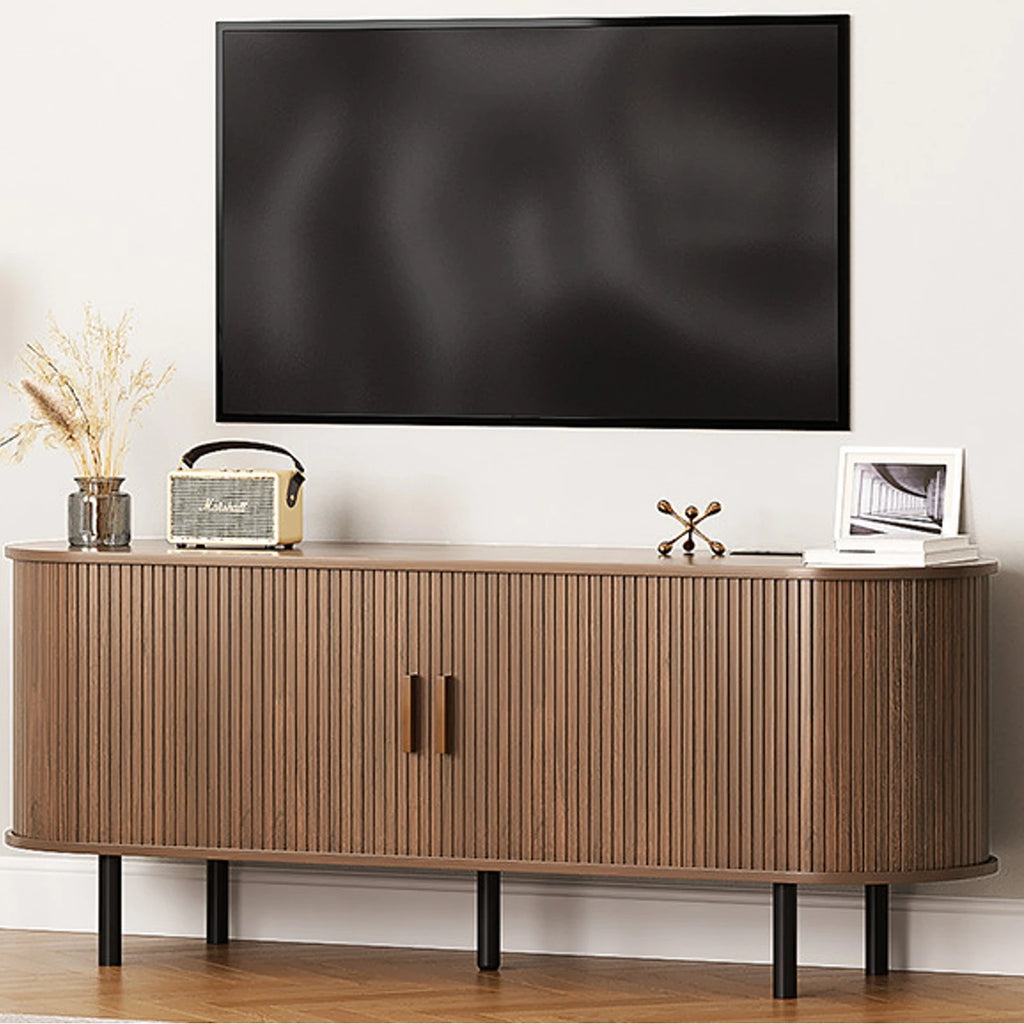 Modern TV Stand with Power Outlet – Sliding Doors, Storage & Adjustable Shelves for 60"/70" TVs