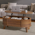 Fluted Lift Top Coffee Table with Storage – Modern Oval, Walnut