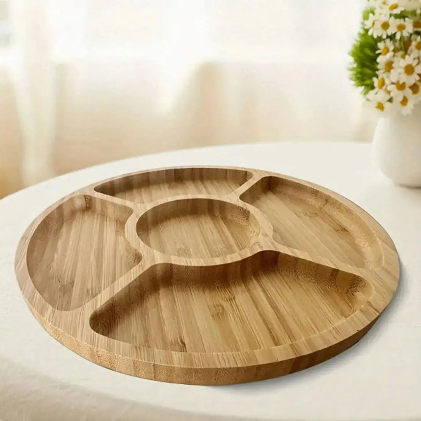 Elegant Round Bamboo Serving Tray – Smooth Surface for Snacks, Fruits & Decor