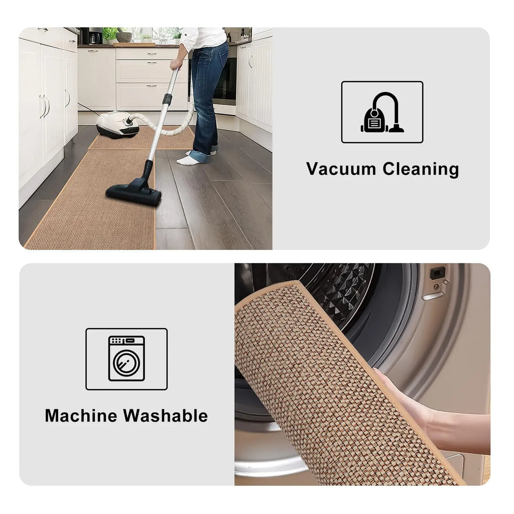 Anti-Slip Kitchen Floor Mat – Linen Weave, Rubber Bottom, Machine Washable