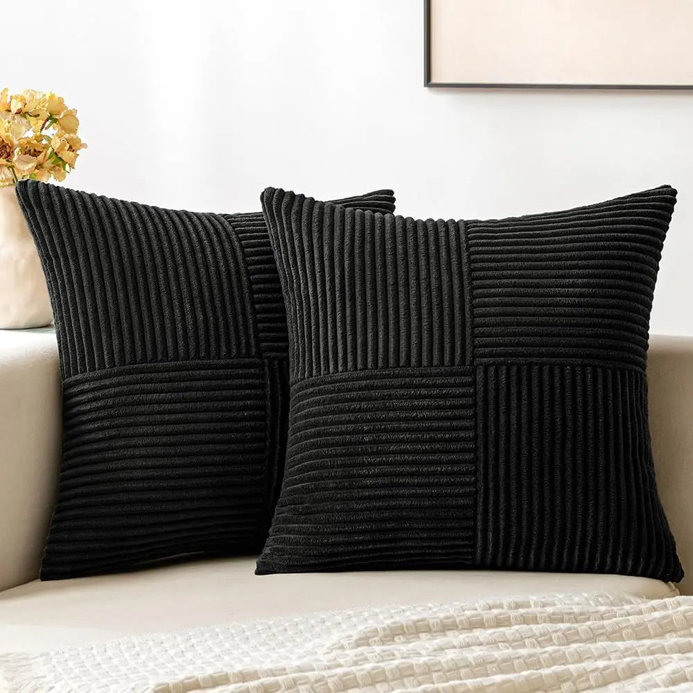 Rust Boho Corduroy Throw Pillow Cover – Farmhouse Patchwork Cushion Cover 18x18"