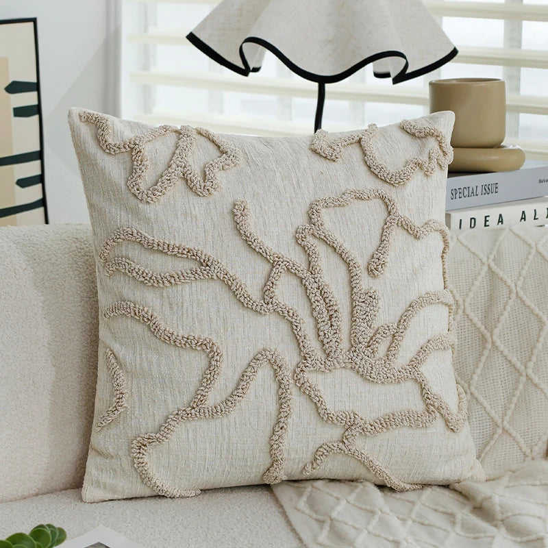Boho Chenille Geometric Throw Pillow Cover – Soft Jacquard Cushion Cover 45x45cm
