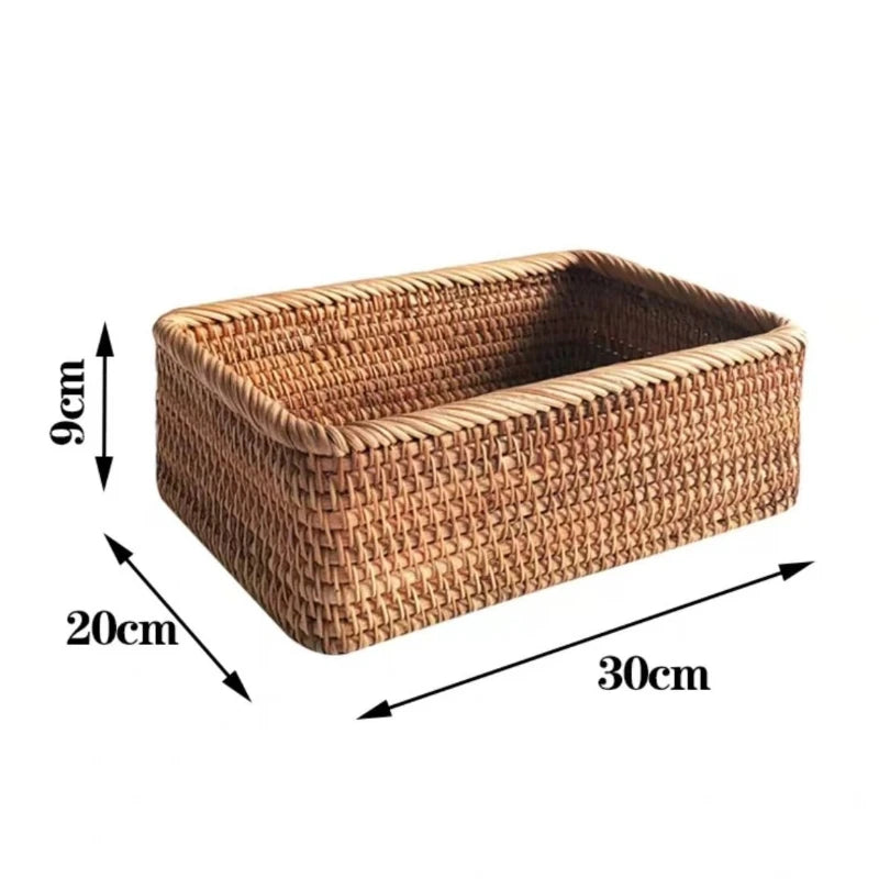 Handmade Rattan Nesting Baskets – Set of 3 Rectangular Wicker Storage Baskets