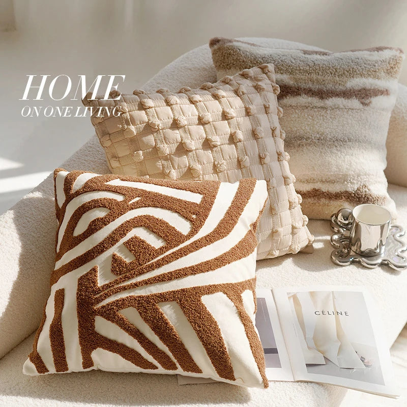 Brown Vintage Nordic Throw Pillow Cover – Light Luxury Patchwork Cushion Cover 45x45cm