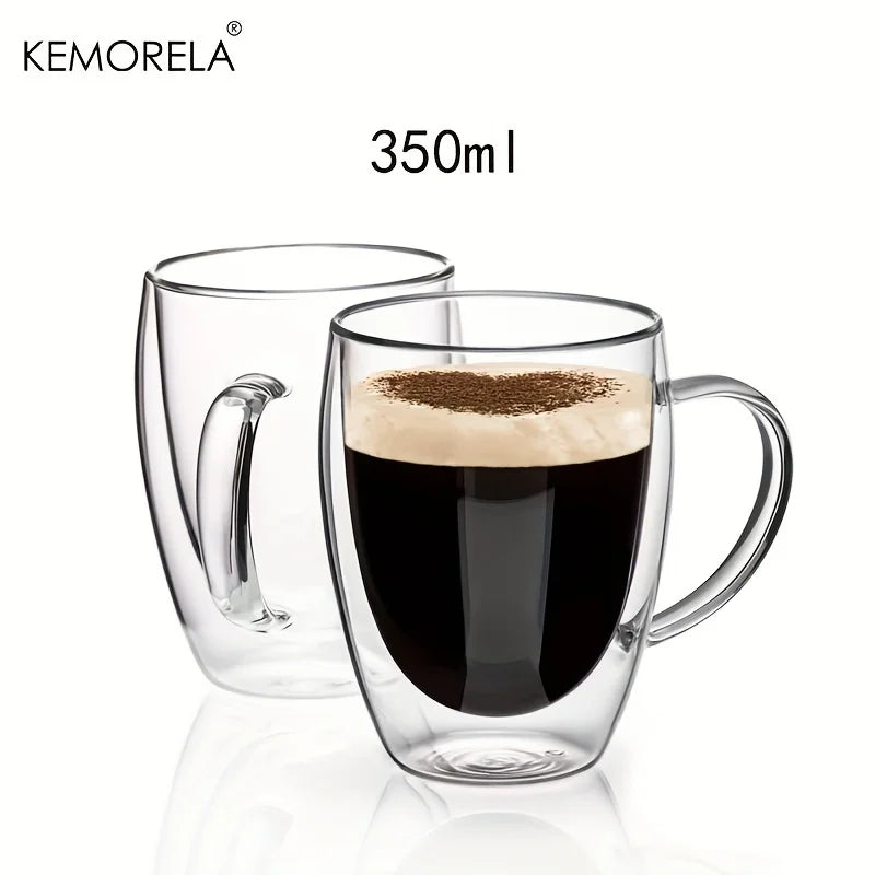 Double Wall Glass Coffee Mug with Handle – 350ml Transparent Cup for Coffee, Tea & Cappuccino