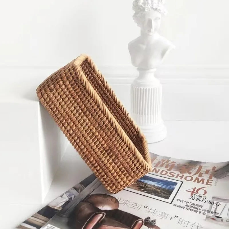 Handmade Rattan Nesting Baskets – Set of 3 Rectangular Wicker Storage Baskets