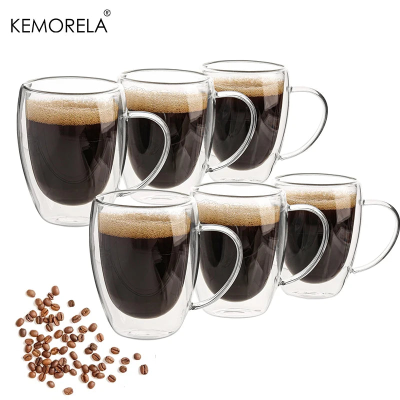 Double Wall Glass Coffee Mug with Handle – 350ml Transparent Cup for Coffee, Tea & Cappuccino