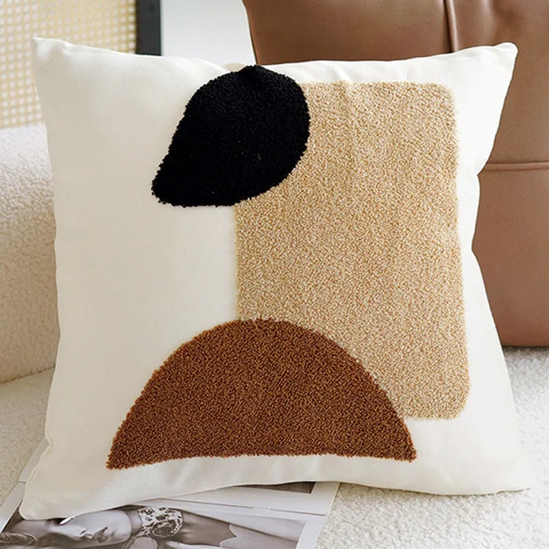 Brown Vintage Nordic Throw Pillow Cover – Light Luxury Patchwork Cushion Cover 45x45cm