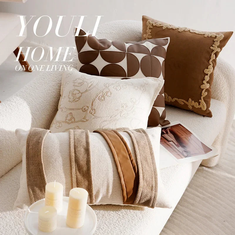 Light Luxury French Stamping Throw Pillow Cover – Brown Nordic Cushion Cover