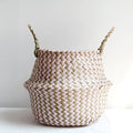 Boho Striped Wicker Storage Basket – Collapsible Laundry & Flower Pot Basket