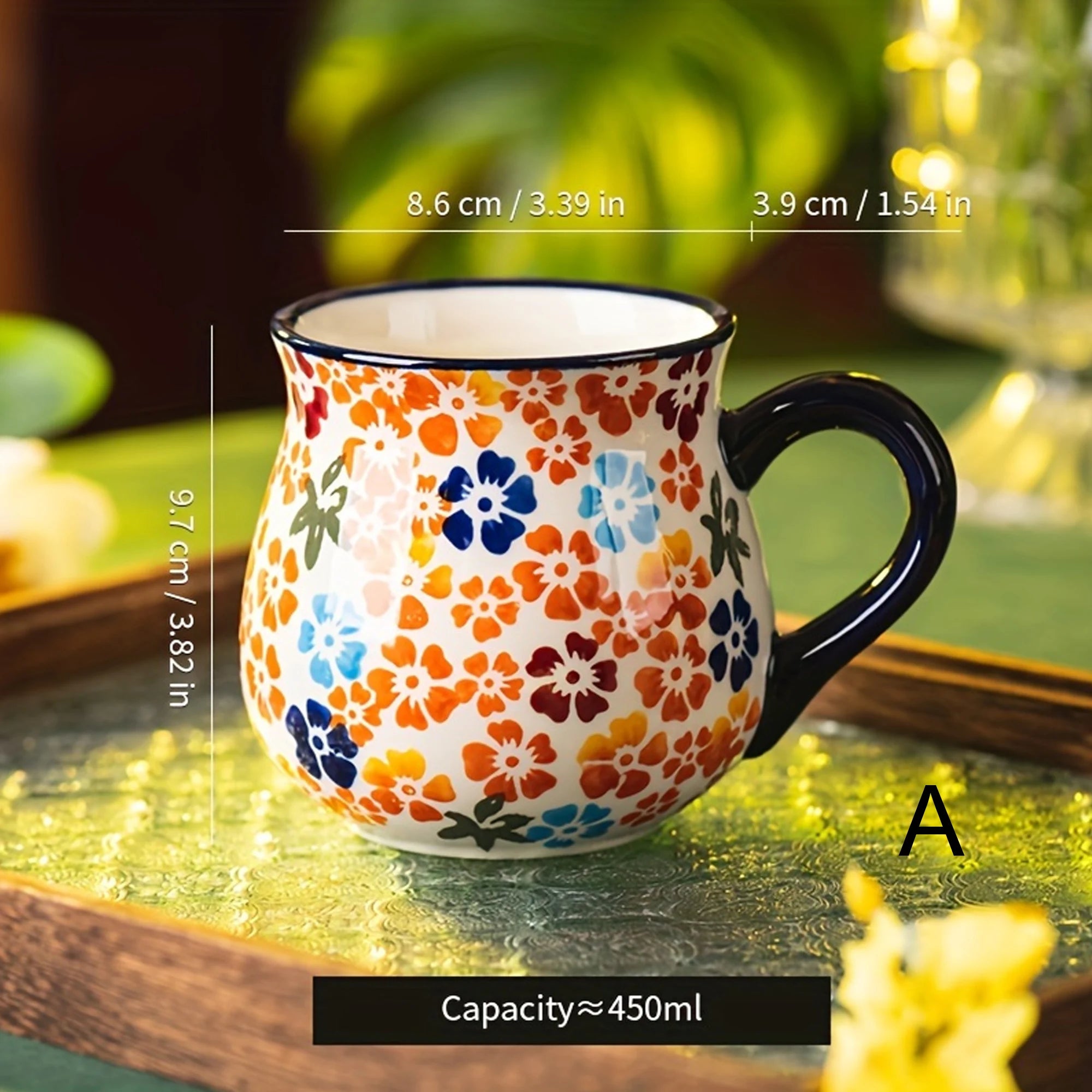 Hand-Painted Floral Ceramic Mug – Wide-Mouth Polish Pottery Style Coffee & Tea Mug