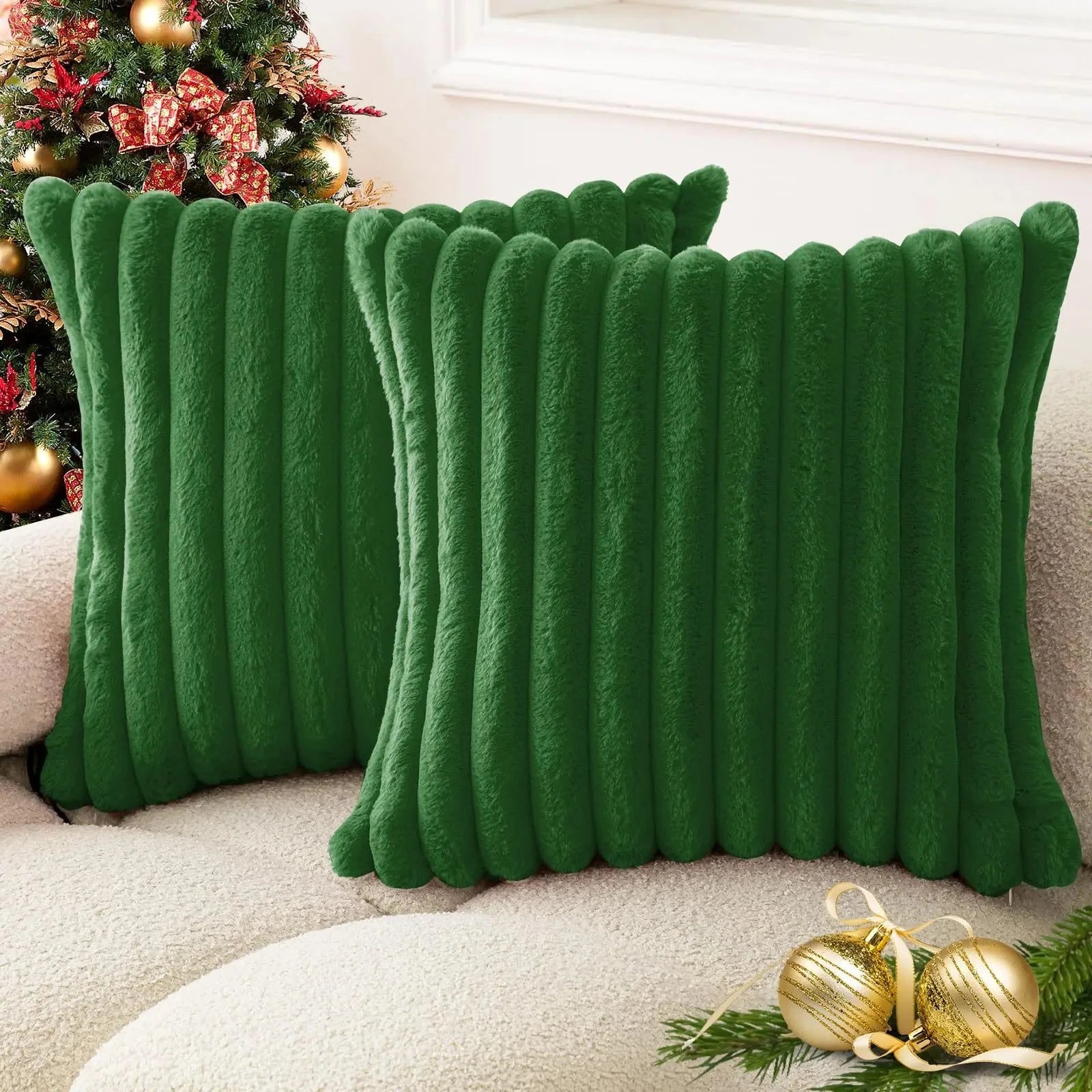 Faux Rabbit Fur Square Cushion Cover – Super Soft Striped Pillow Cover for Sofa