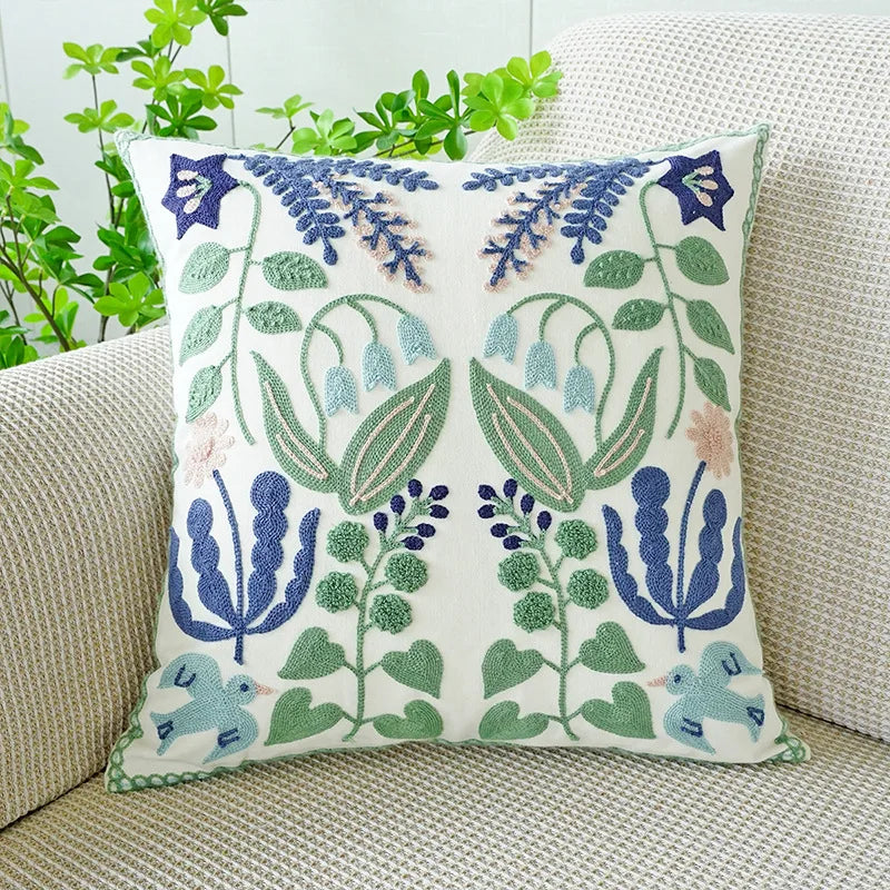 Embroidered Floral Pillow Cover – Nordic Style Cotton Mesh Cushion Cover