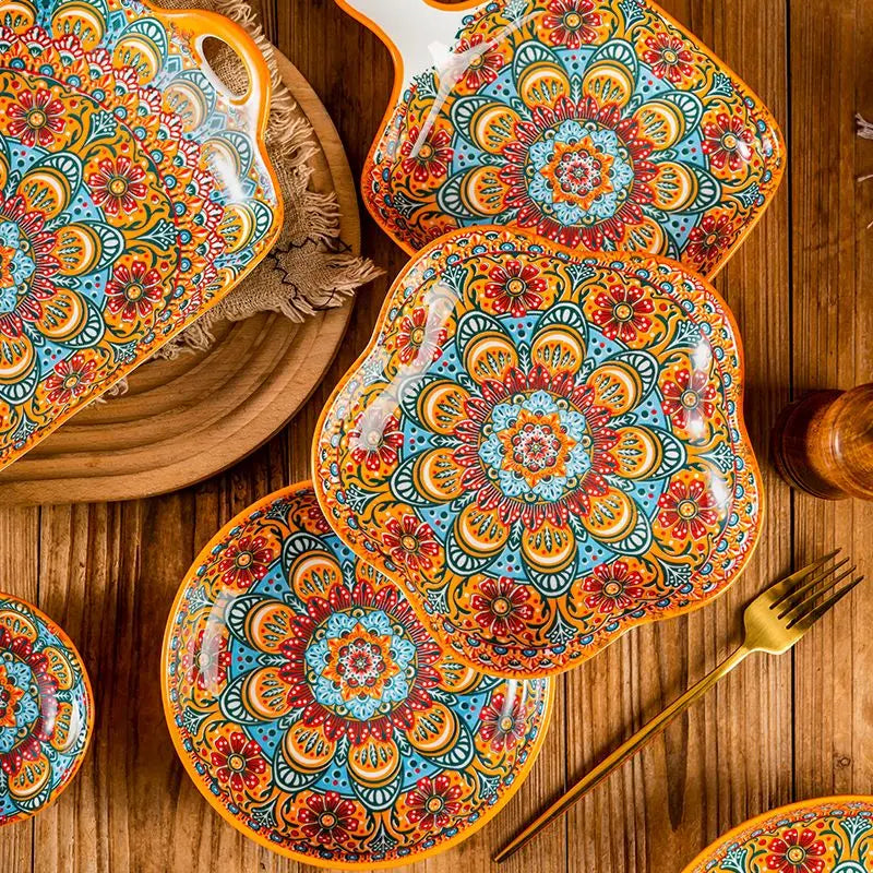 Bohemian Ceramic Rice Bowl with Handle – Soup, Noodle & Sauce Serving Bowl