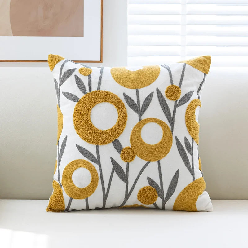 Embroidered Floral Pillow Cover – Nordic Style Cotton Mesh Cushion Cover
