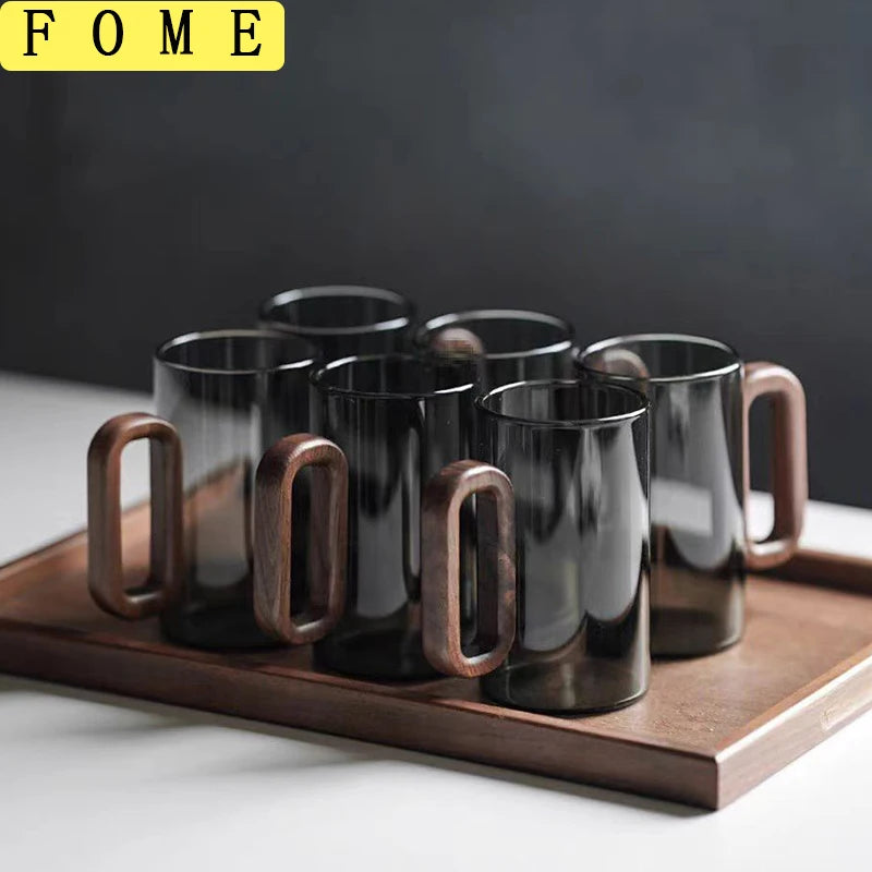 Glass Mug with Walnut Wooden Handle – 360ml Heat-Resistant Borosilicate Teacup