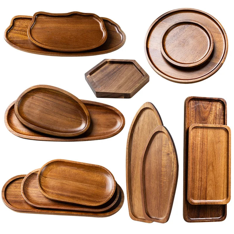 Acacia Wood Serving Tray – Multi-Use Coffee Coaster & Fruit Plate