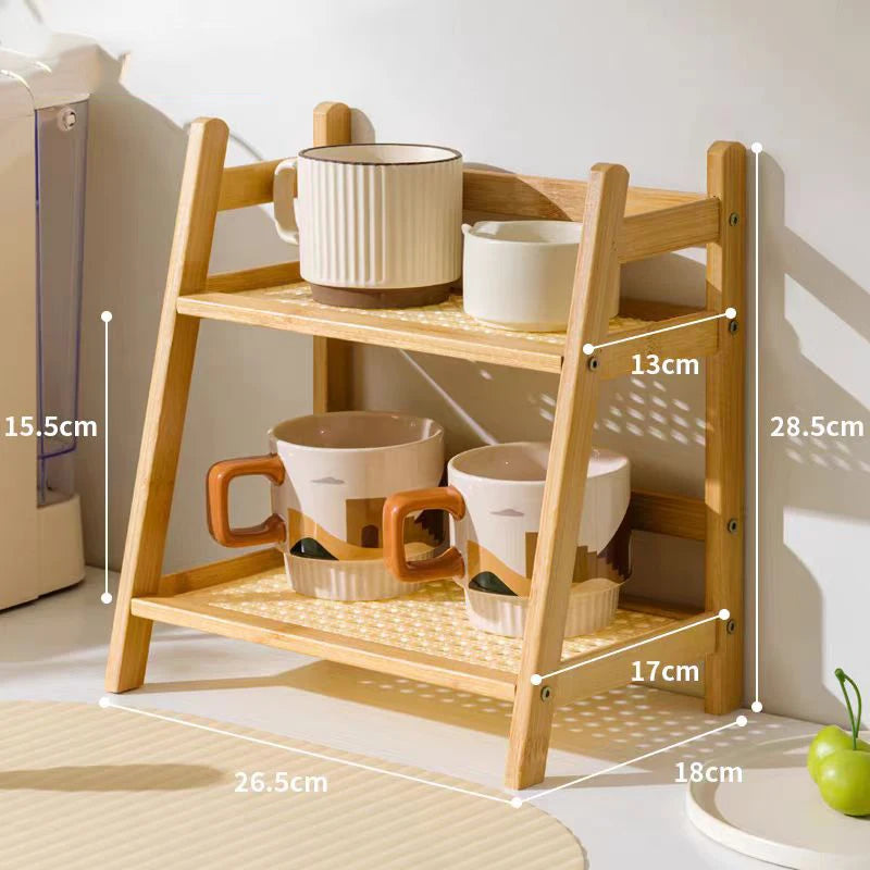 2-Layer Bamboo Kitchen Shelf – Spice Rack, Counter Organizer & Coffee Bar Stand