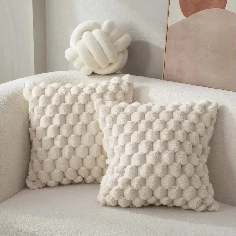 3D Soft Plush Throw Pillowcase – Cream White Pineapple & Turtle Pattern Cushion Cover