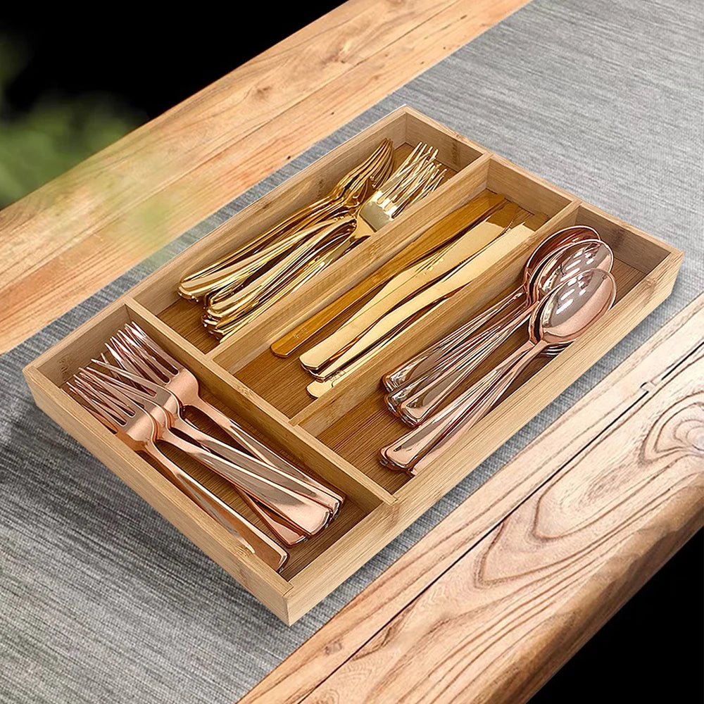 Bamboo Cutlery Drawer Organizer Tray – Divided Kitchen Utensil Storage