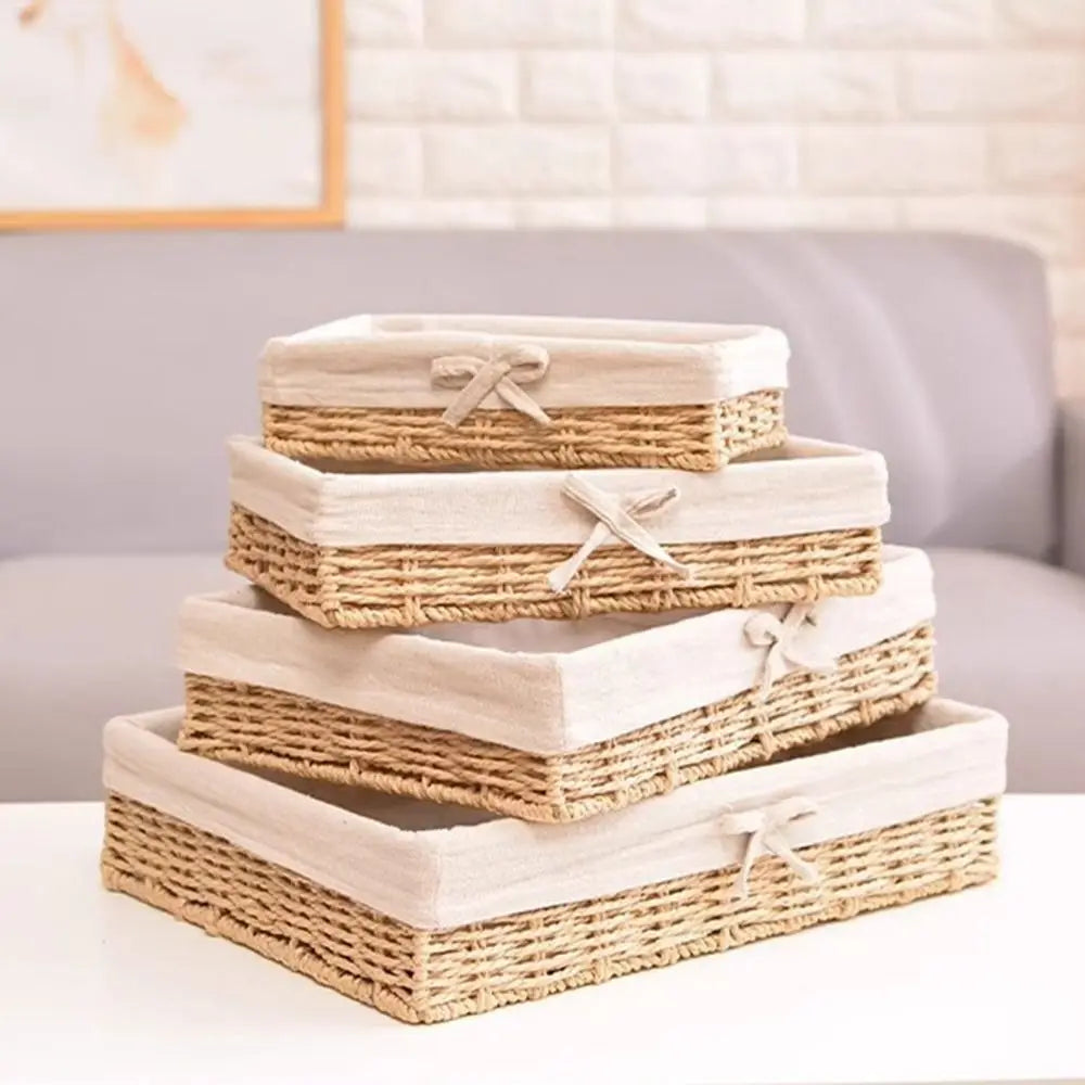 Handwoven Rattan Storage Tray – French Boho Style, 4 Sizes