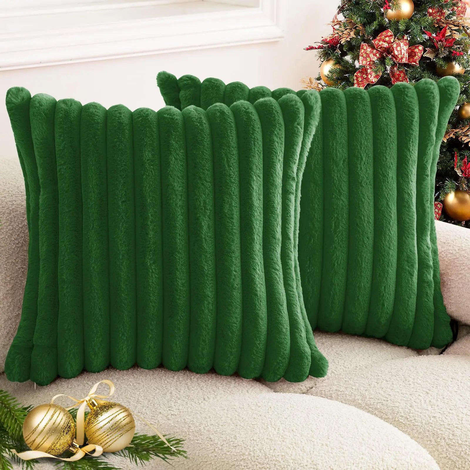 Faux Rabbit Fur Square Cushion Cover – Super Soft Striped Pillow Cover for Sofa