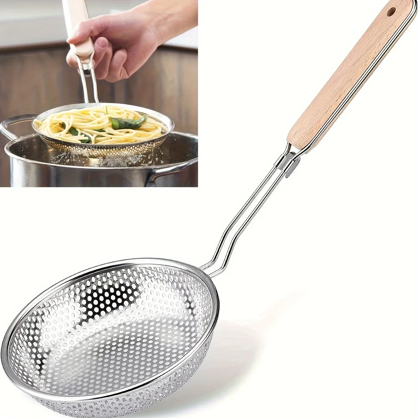 Fine Mesh Skimmer Spoon – Stainless Steel with Wooden Handle