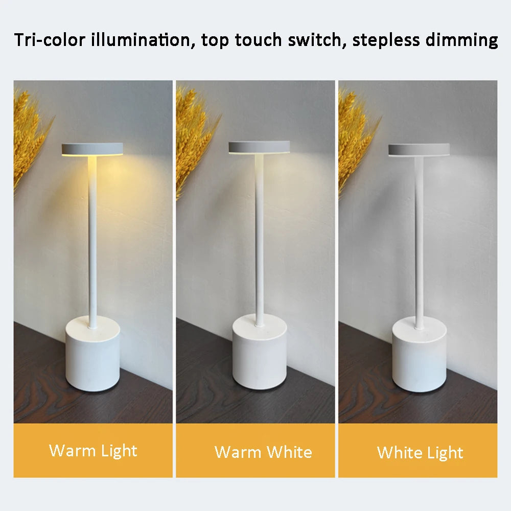 LED Table Lamp Hotel Wireless Rechargeable Desk Lamp Touch Switch Table Lamp Metal Retrolight for Bedroom Living Room Restaurant
