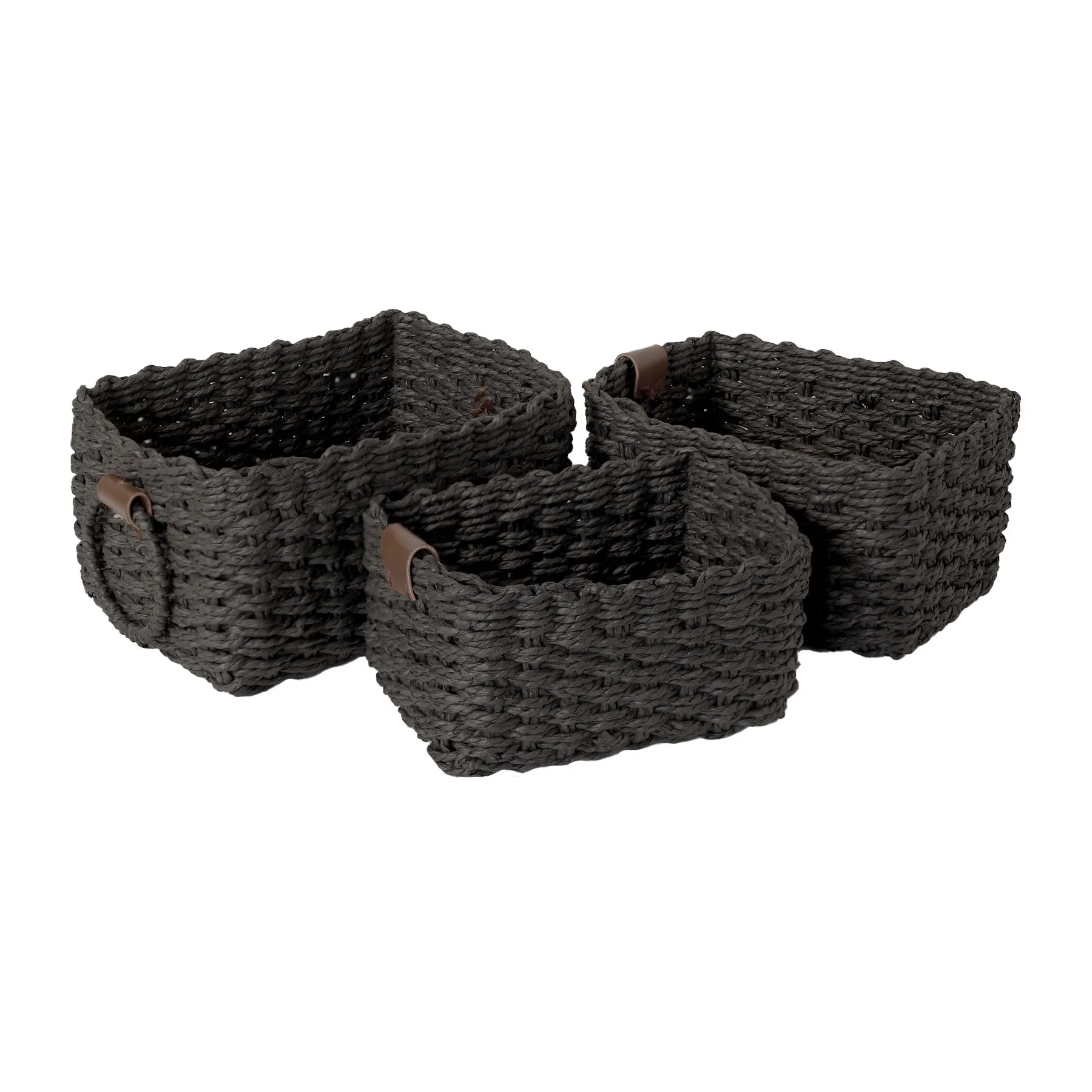 Woven Paper Rope Storage Baskets with Handles – Set of 3 Small Organizer Baskets