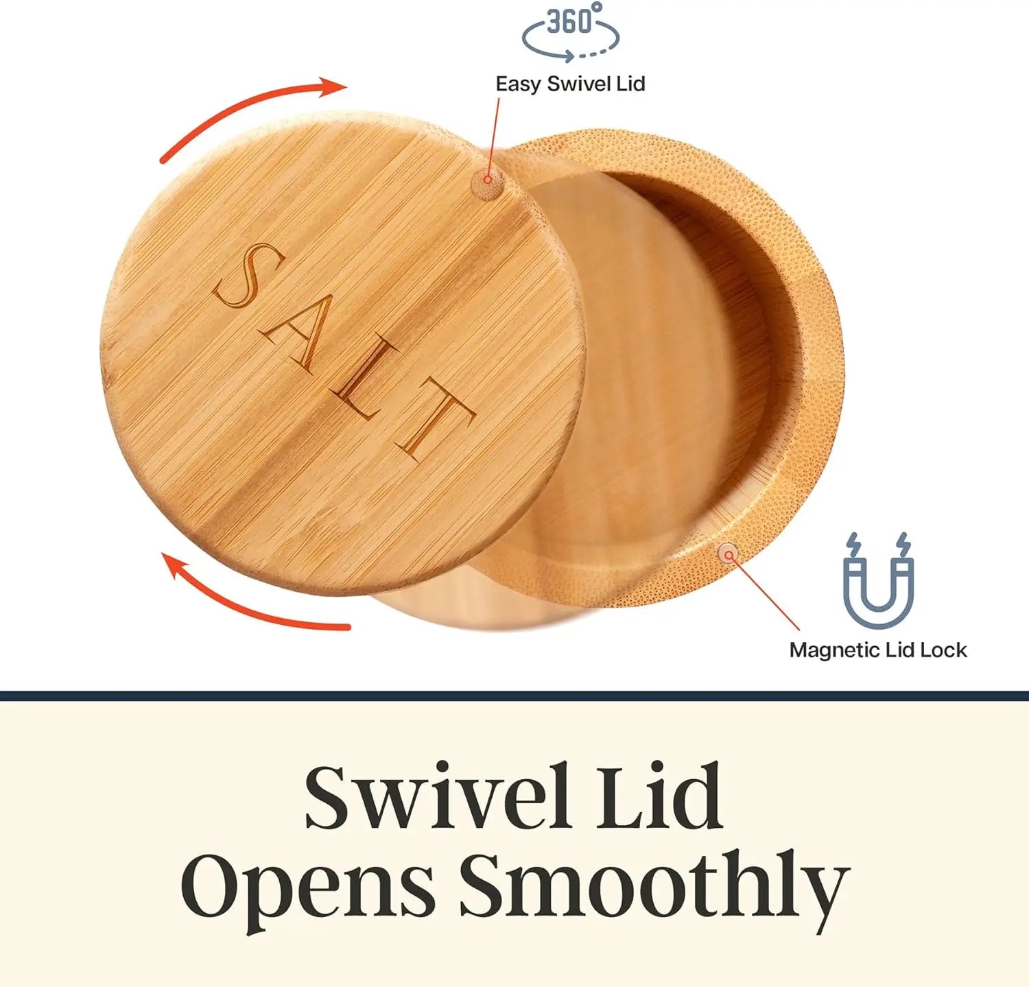 Bamboo Storage Box with Magnetic Twist-Off Lid – Salt & Spice Container